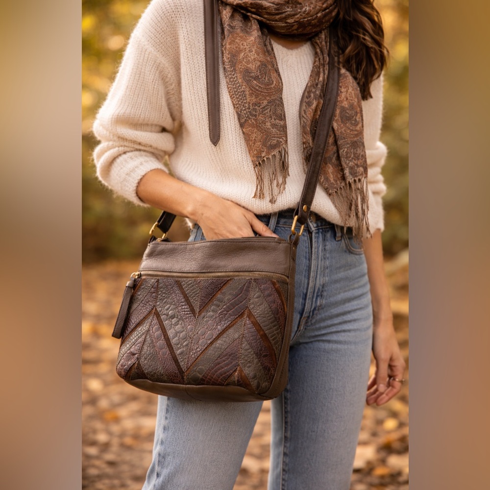 Vintage Great American Leather Works Patchwork Leather Crossbody Bag Brown